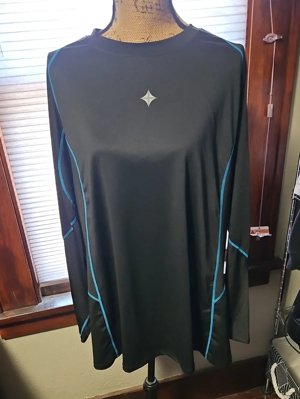 Men's Black Swim Rash Guard with Blue Trim